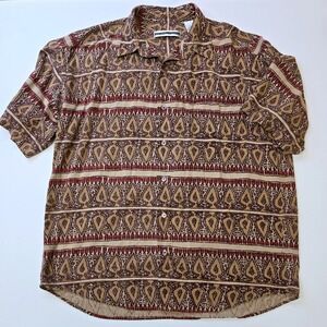 Fenn Wright Manson Mens Large Silk Short Sleeve Button Down Shirt Paisley‎ Print